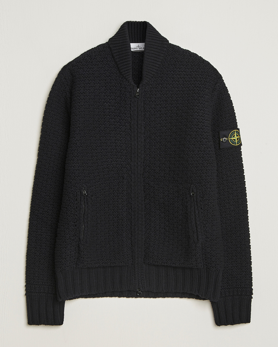 Stone Island Mixed Stiches Wool Knitted Zip Cardigan Black bei