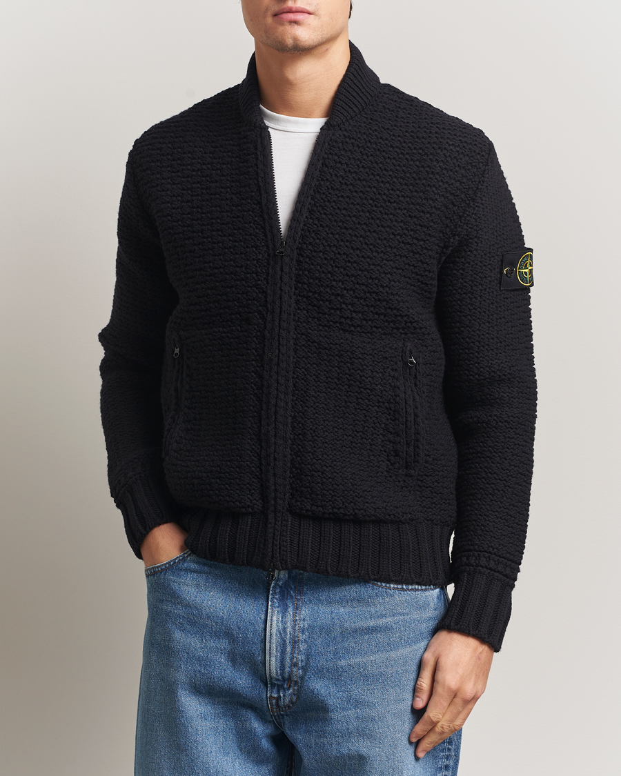 Herren | Pullover | Stone Island | Mixed Stiches Wool Knitted Zip Cardigan Black