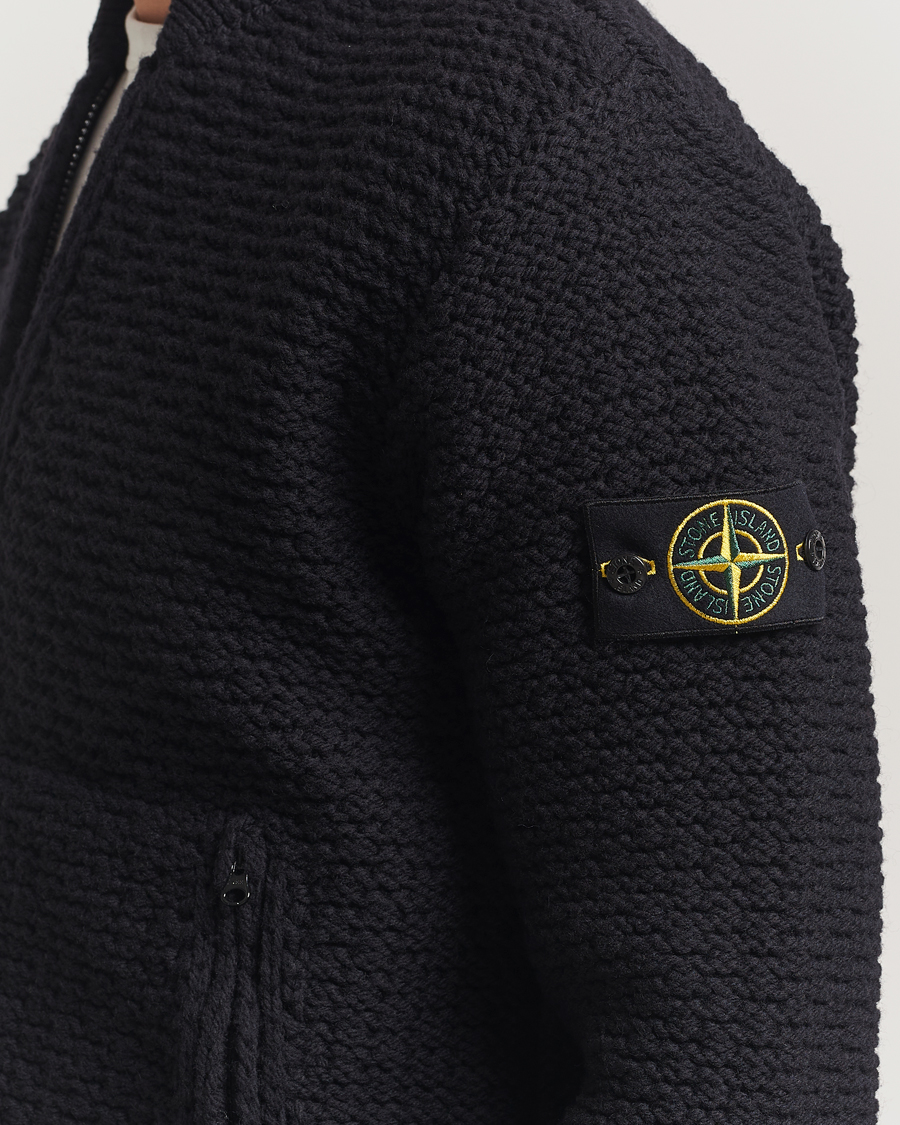 Stone Island Mixed Stiches Wool Knitted Zip Cardigan Black bei