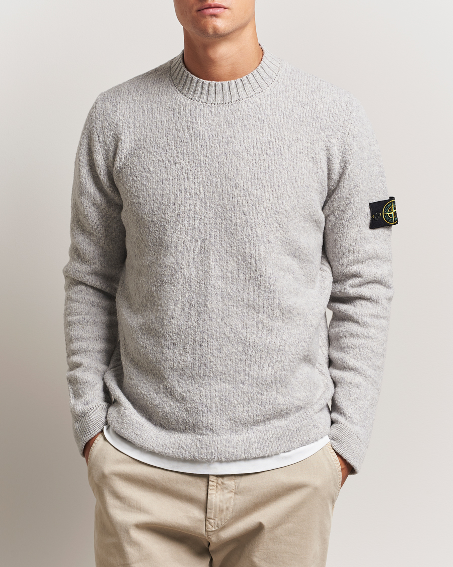 Herren | Pullover | Stone Island | Brushed Knitted Wool Crew Neck Grey Melange