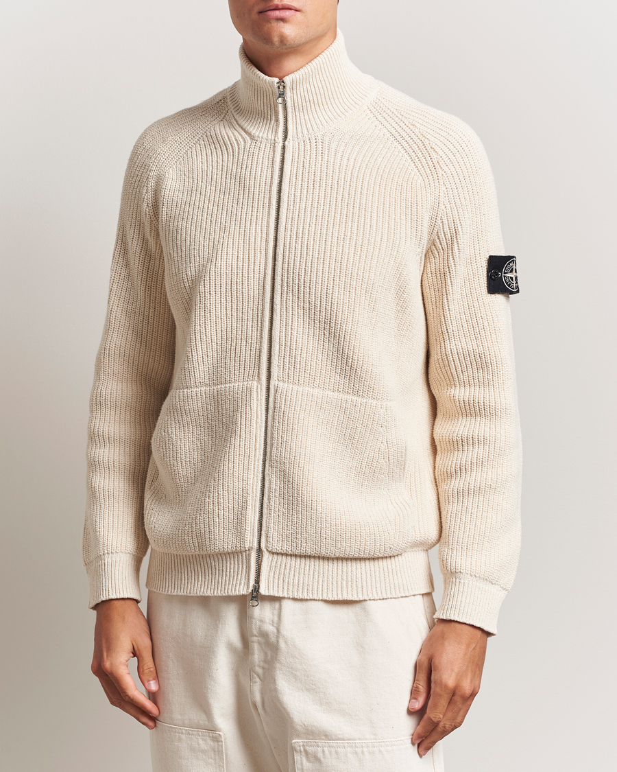 Herren | Pullover | Stone Island | RAW Cotton Popcorn Stitch Full Zip Ivory