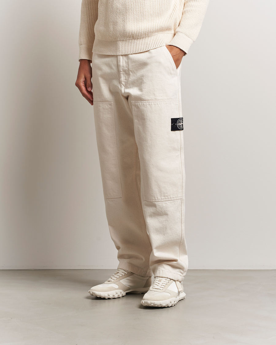 Herren | Hosen | Stone Island | RAW Washed Cotton Gabardine Trousers Ivory