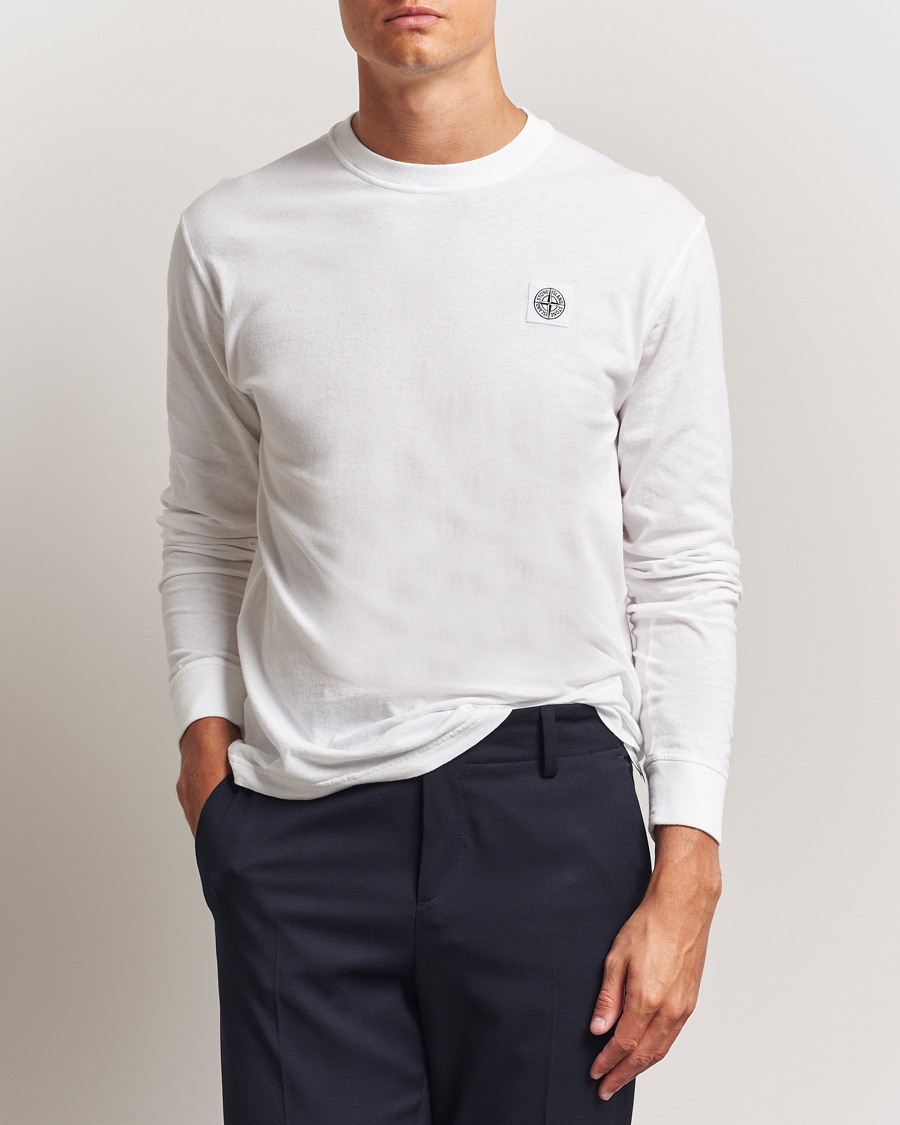 Herren | T-Shirts | Stone Island | Long Sleeve Garment Dyed Cotton Jersey T-Shirt White