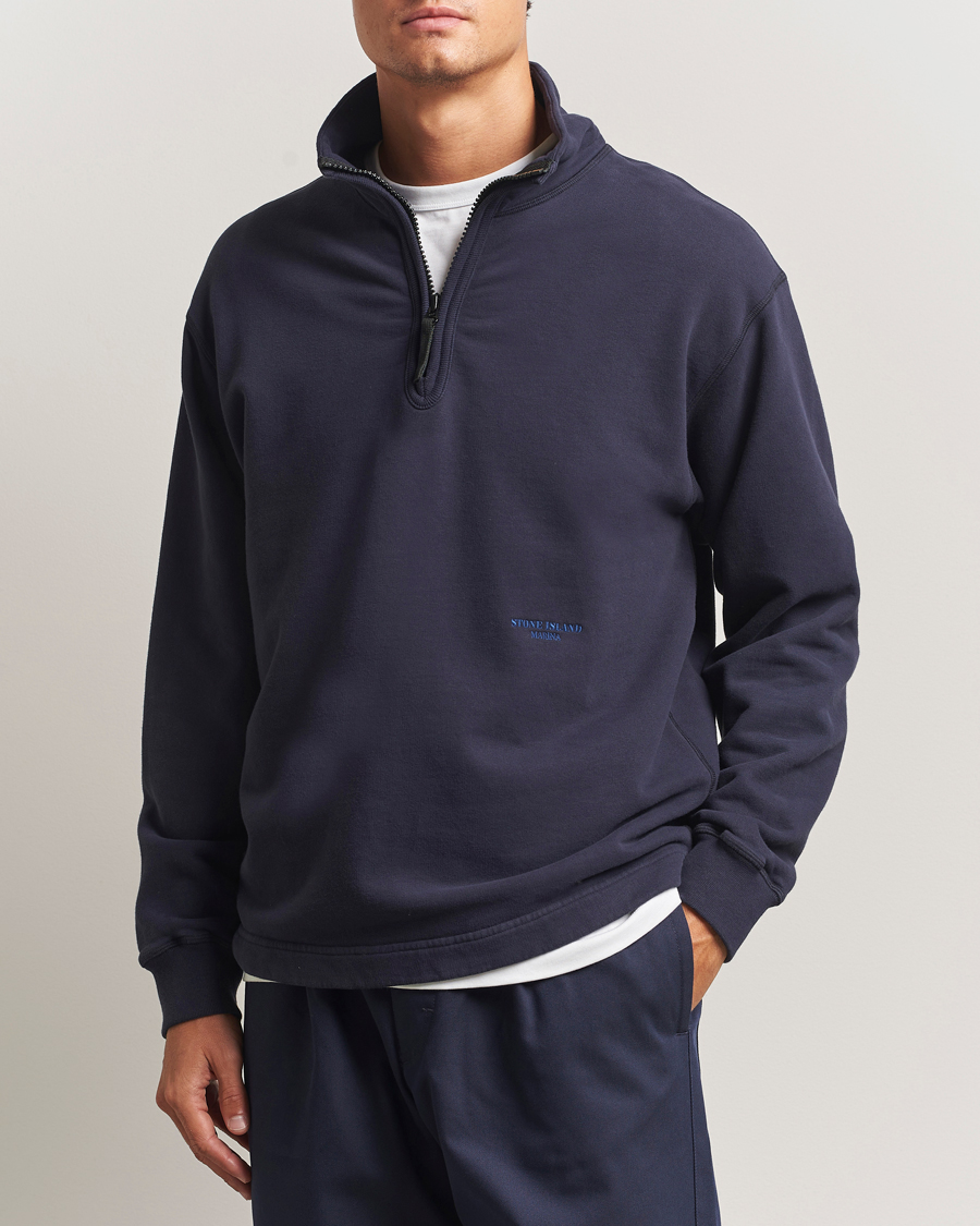 Herren | Pullover | Stone Island | Marina Brushed Organic Cotton Half-Zip Navy