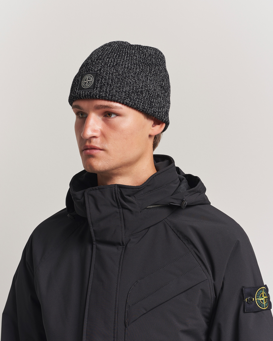 Herren | Mützen | Stone Island | Reflective Cotton Knit Beanie Black Melange