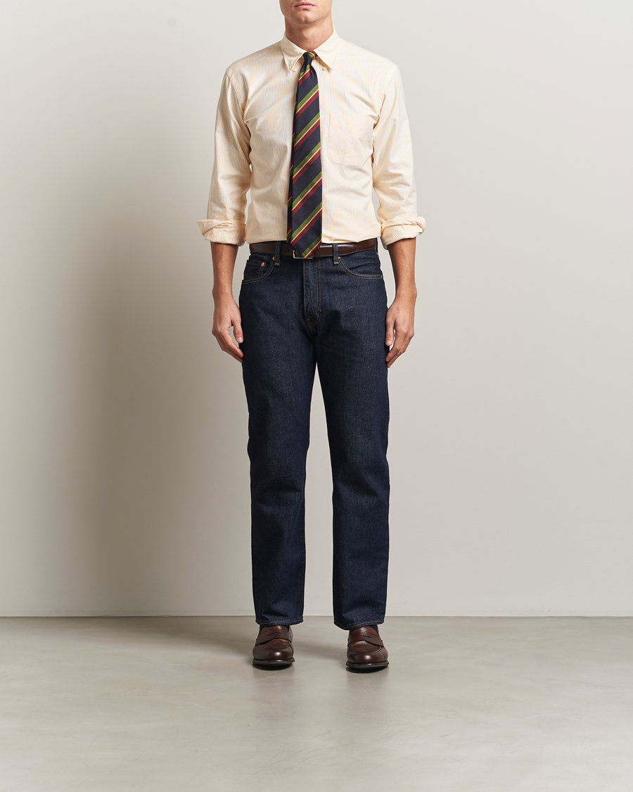 Herren | Hemden | Kamakura Shirts | Vintage Ivy Oxford Button Down Shirt Yellow Stripe