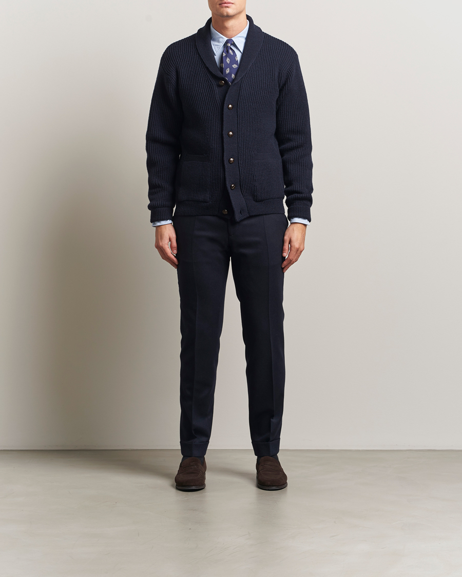 Herren | Pullover | Kamakura Shirts | McQueen Shawl Collar Cardigan Navy