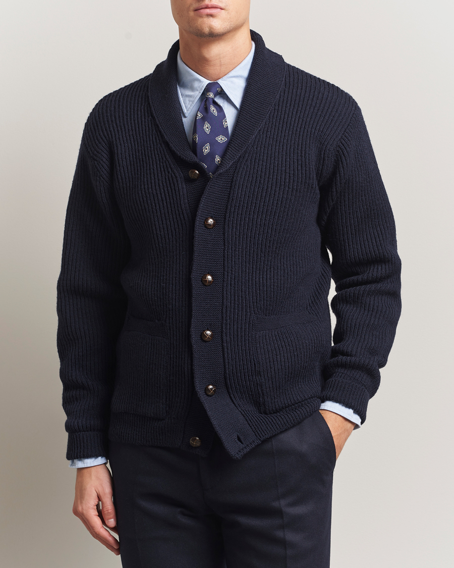 Herren | Pullover | Kamakura Shirts | McQueen Shawl Collar Cardigan Navy