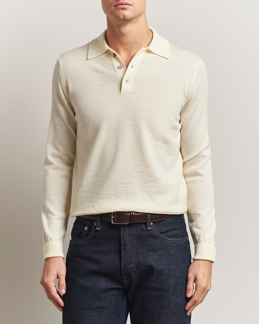Herren | Pullover | Kamakura Shirts | Long Sleeve Knitted Polo Off White