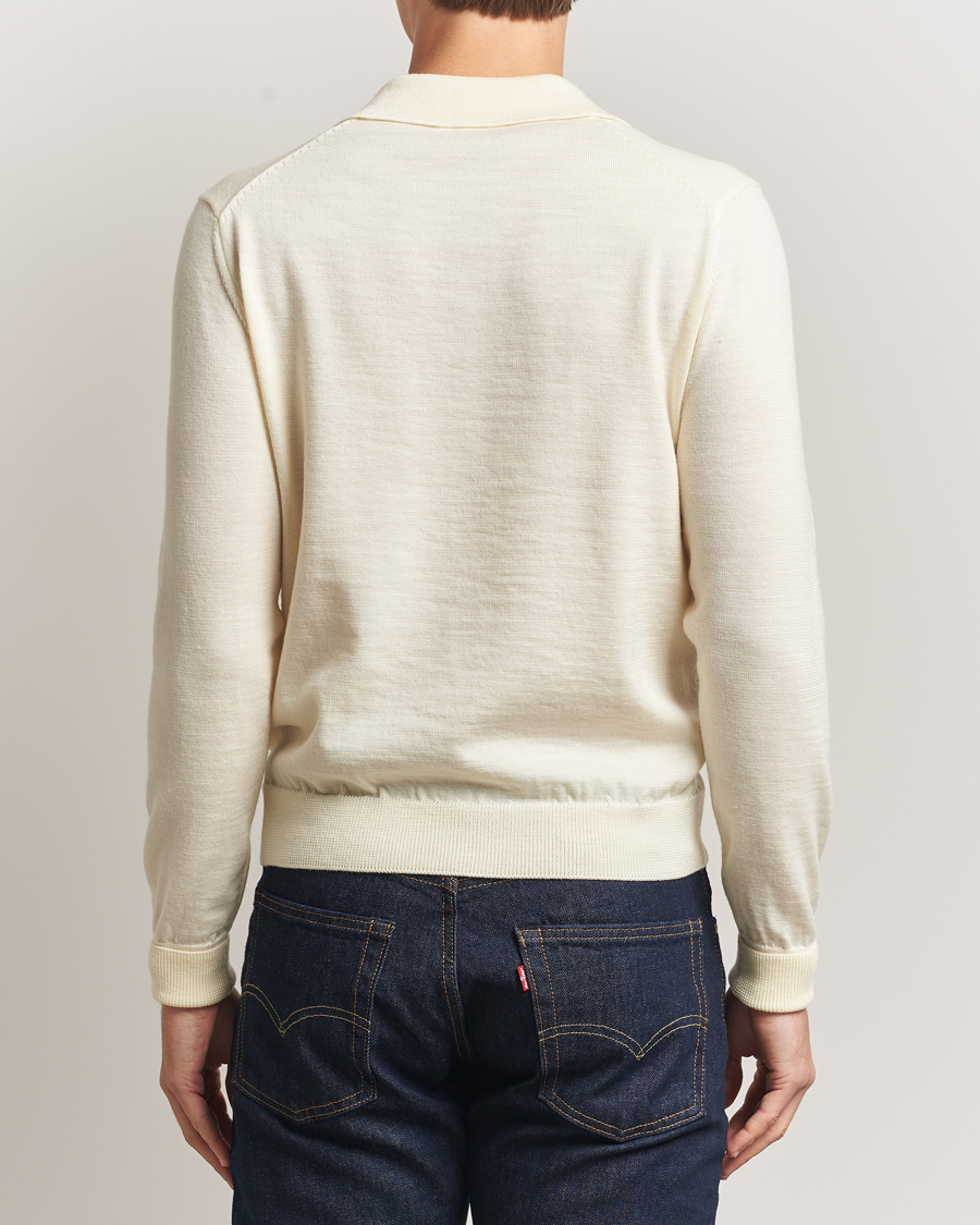 Herren | Pullover | Kamakura Shirts | Long Sleeve Knitted Polo Off White