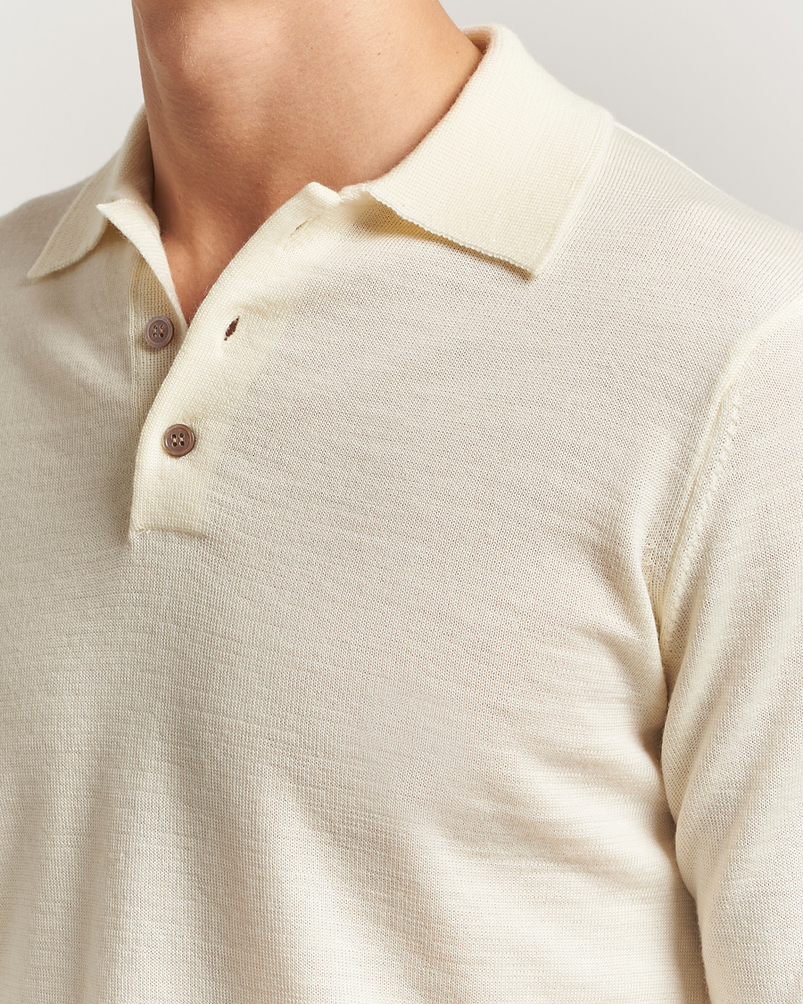 Herren | Pullover | Kamakura Shirts | Long Sleeve Knitted Polo Off White