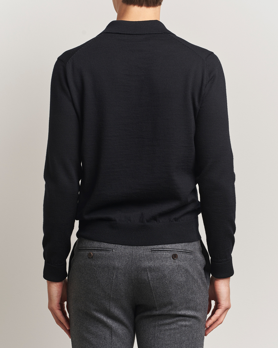 Herren | Pullover | Kamakura Shirts | Long Sleeve Knitted Polo Black