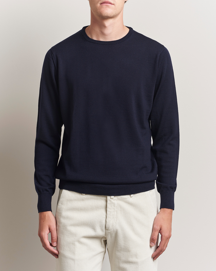Herren | Pullover | Morgano | Extra Fine Merino Wool Crewneck Navy