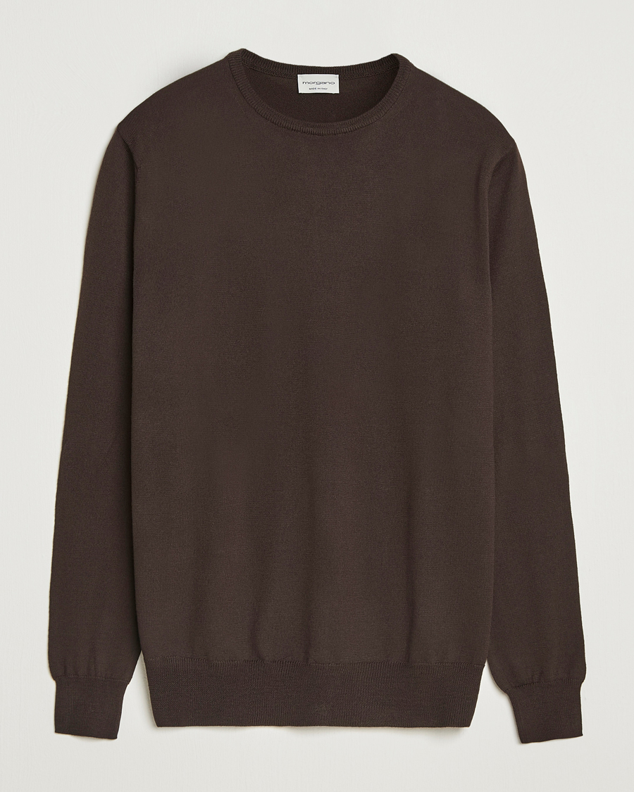 Herren | Pullover | Morgano | Extra Fine Merino Wool Crewneck Dark Brown