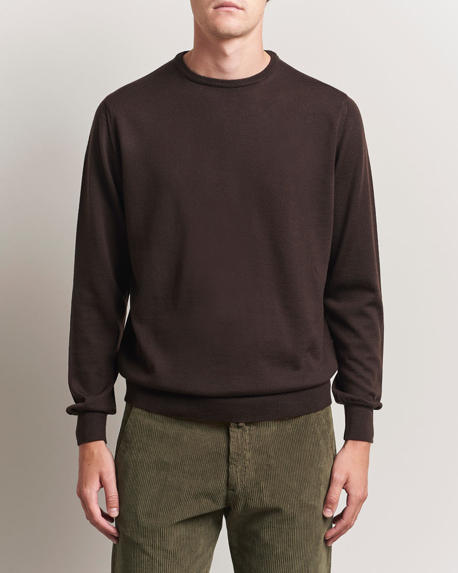 Herren | Pullover | Morgano | Extra Fine Merino Wool Crewneck Dark Brown
