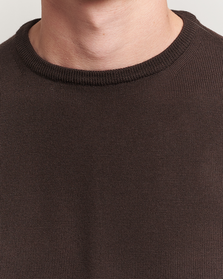 Herren | Pullover | Morgano | Extra Fine Merino Wool Crewneck Dark Brown