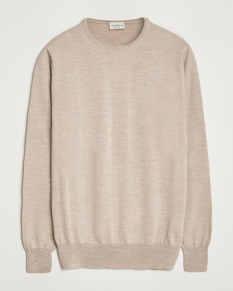 Herren | Pullover | Morgano | Extra Fine Merino Wool Crewneck Beige