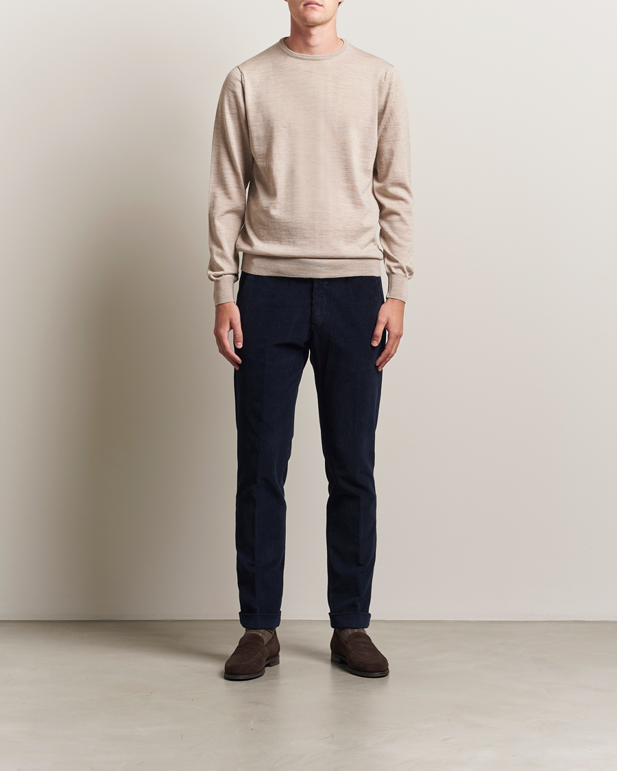 Herren | Pullover | Morgano | Extra Fine Merino Wool Crewneck Beige