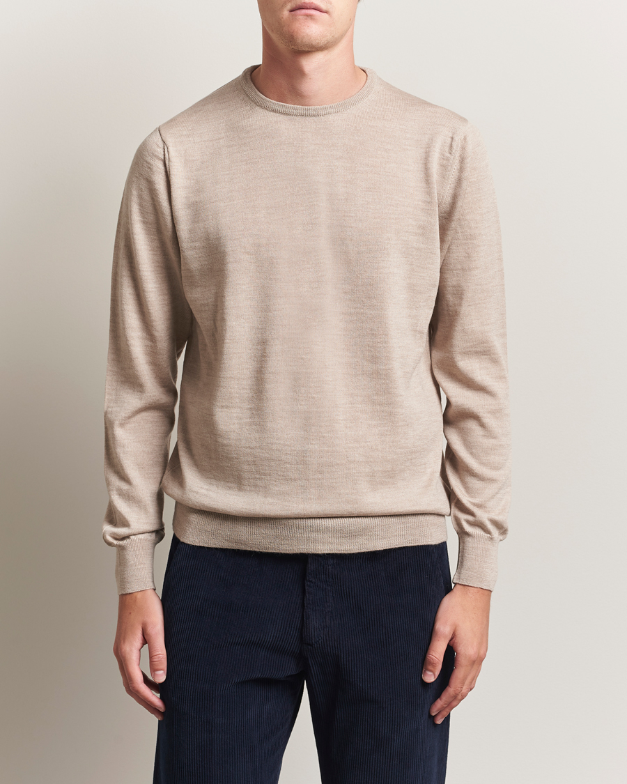 Herren | Pullover | Morgano | Extra Fine Merino Wool Crewneck Beige