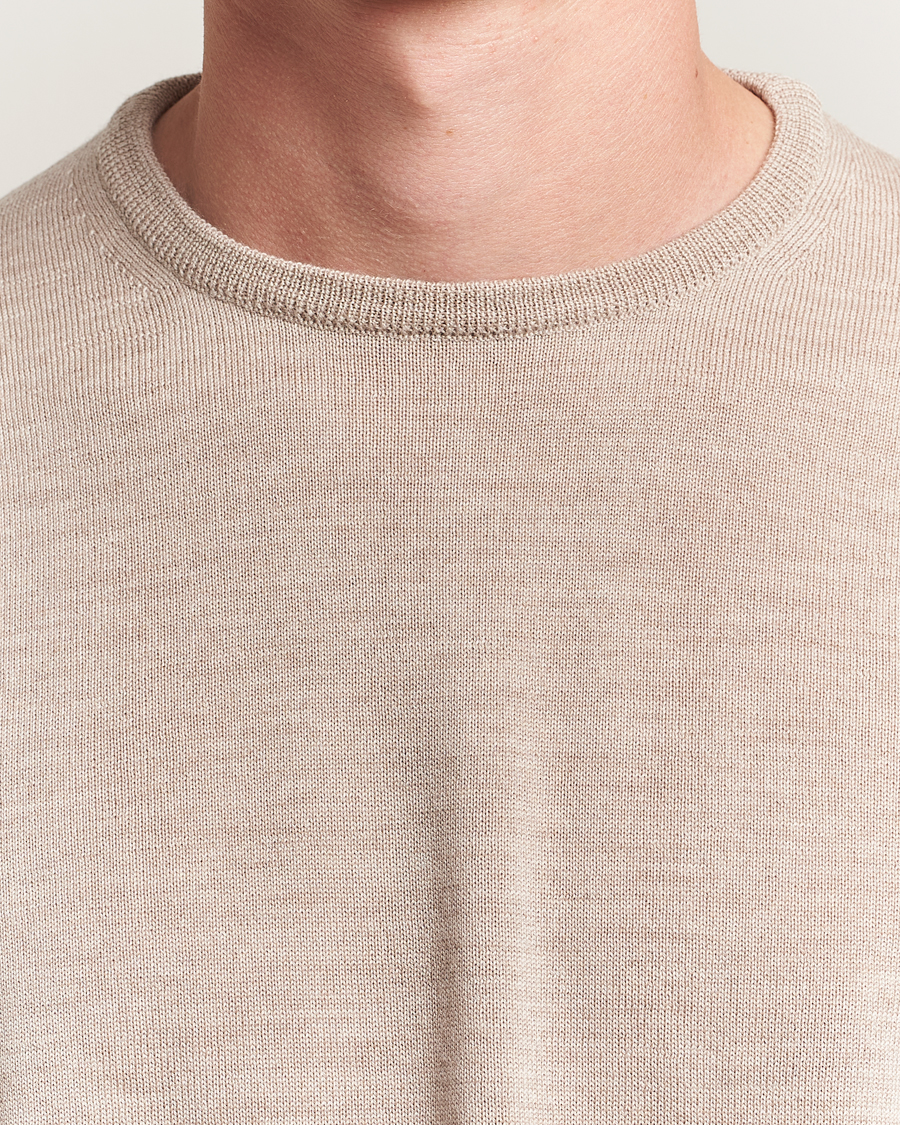 Herren | Pullover | Morgano | Extra Fine Merino Wool Crewneck Beige