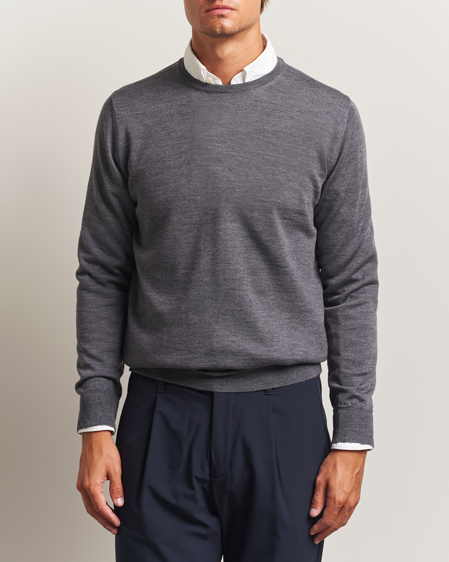 Herren | Pullover | Morgano | Extra Fine Merino Wool Crewneck Mid Grey