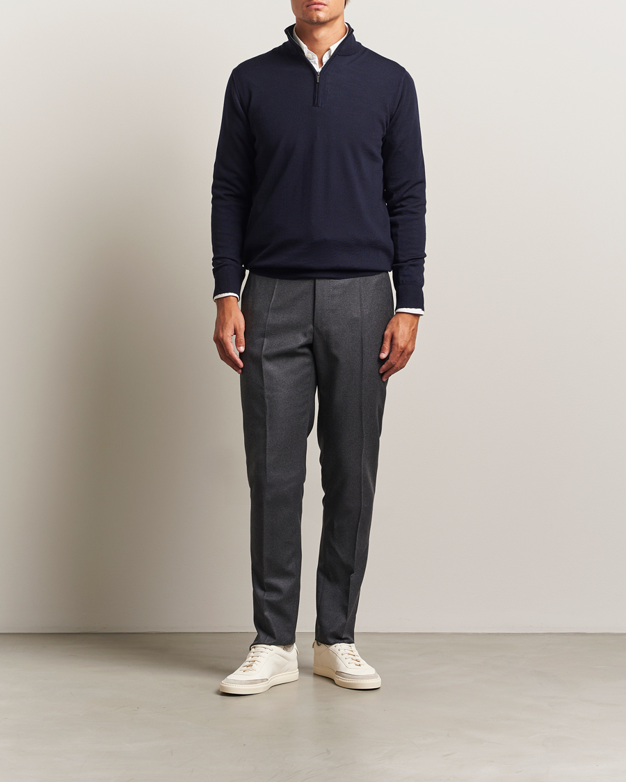 Herren | Pullover | Morgano | Extra Fine Merino Wool Half-Zip Navy