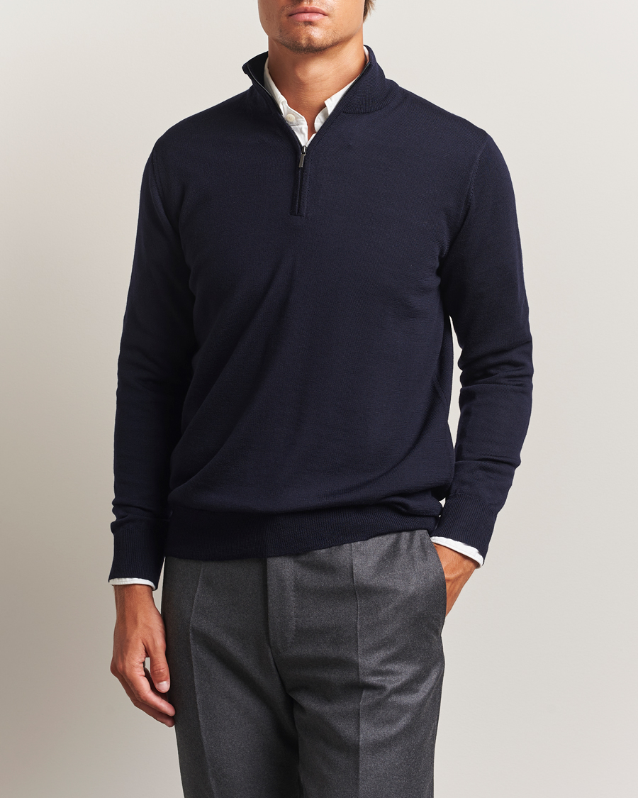 Herren | Pullover | Morgano | Extra Fine Merino Wool Half-Zip Navy