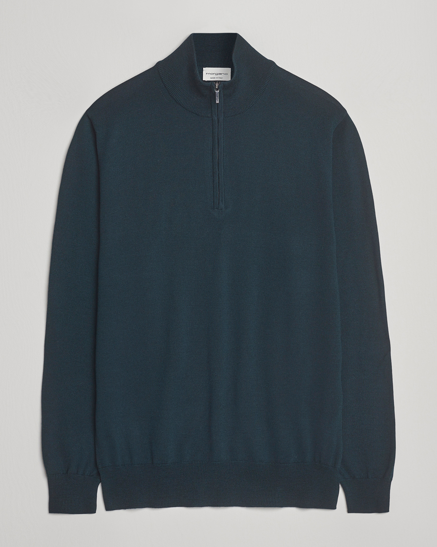 Herren | Pullover | Morgano | Extra Fine Merino Wool Half-Zip Bottle Green