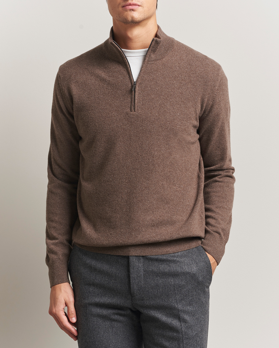 Herren | Pullover | Morgano | Wool/Cashmere Half-Zip Brown