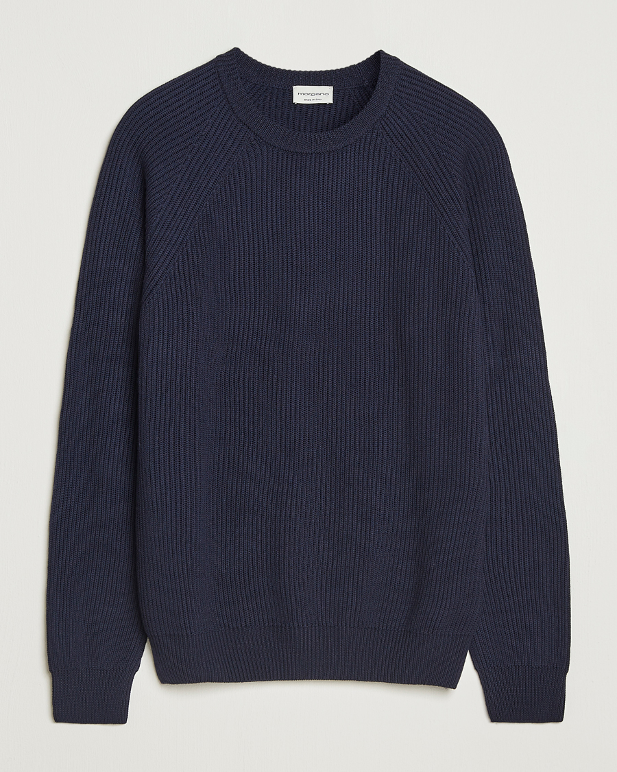 Herren | Pullover | Morgano | Merino Knitted Fisherman Ribb Navy