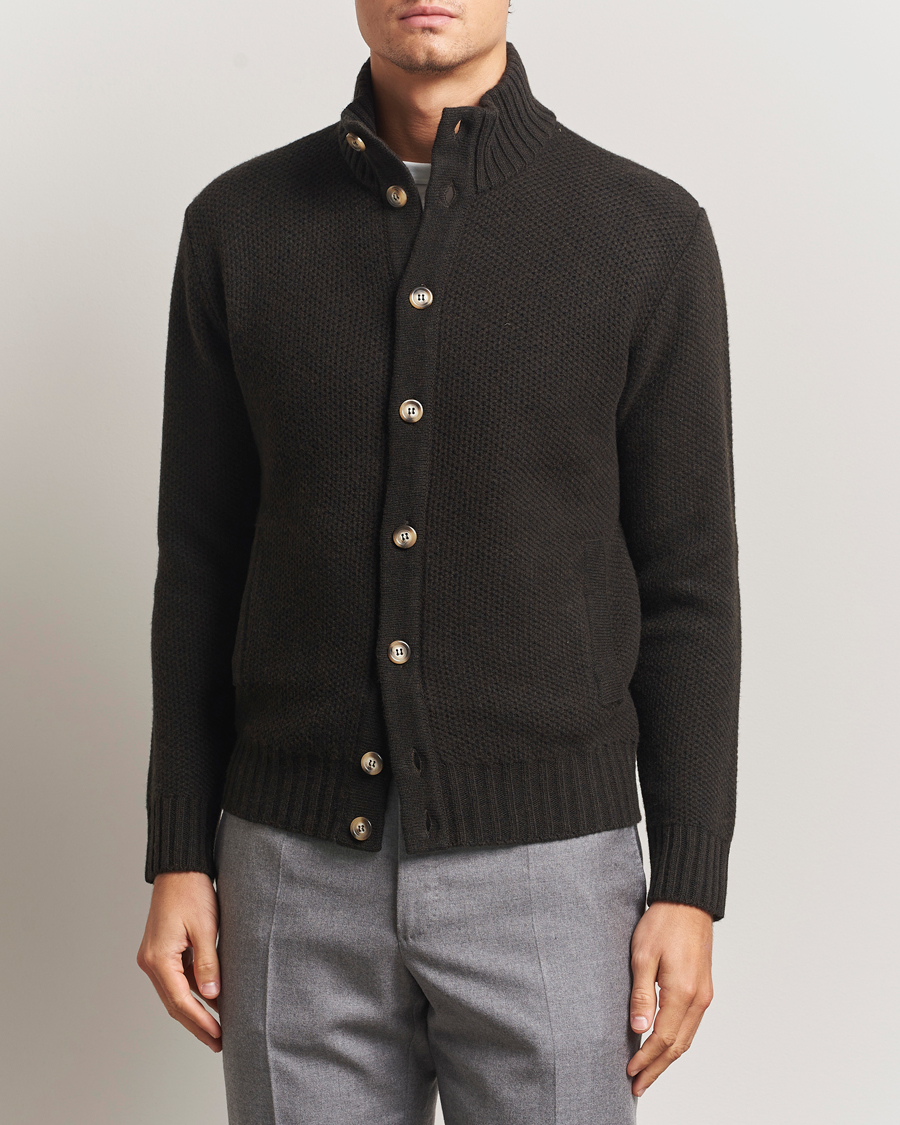 Herren | Pullover | Morgano | Heavy Knitted Wool/Cashmere Cardigan Dark Brown