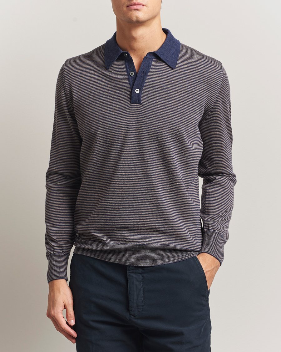 Herren | Pullover | Morgano | Striped Merino Polo Blue