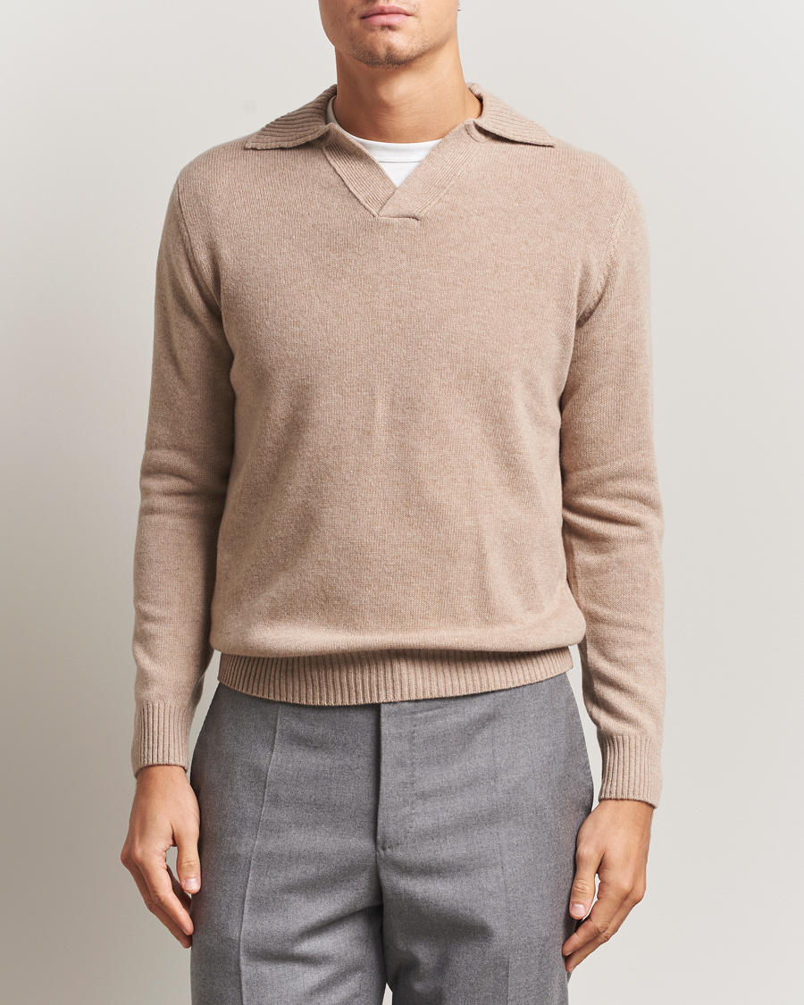 Herren | Pullover | Morgano | Wool/Cashmere Heavy Knit Polo Beige
