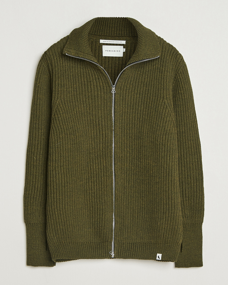 Herren | Pullover | Peregrine | Fisherman Merino Zip Cardigan Olive