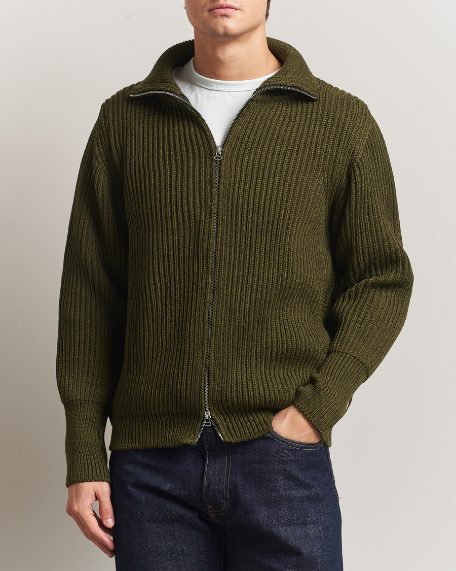 Herren | Pullover | Peregrine | Fisherman Merino Zip Cardigan Olive