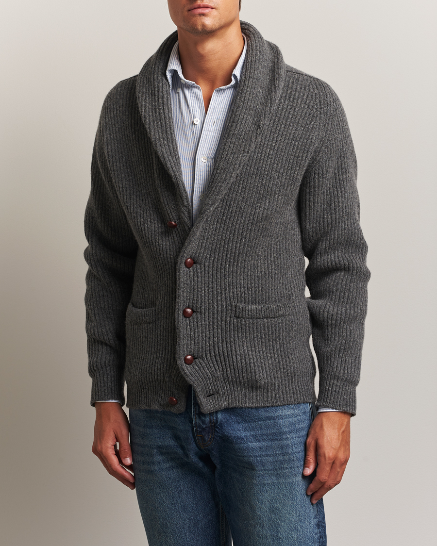 Herren | Pullover | William Lockie | Windsor Geelong Lambswool Shawl Cardigan Grey