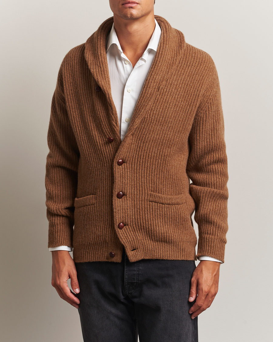 Herren | Pullover | William Lockie | Windsor Geelong Lambswool Shawl Cardigan Brown