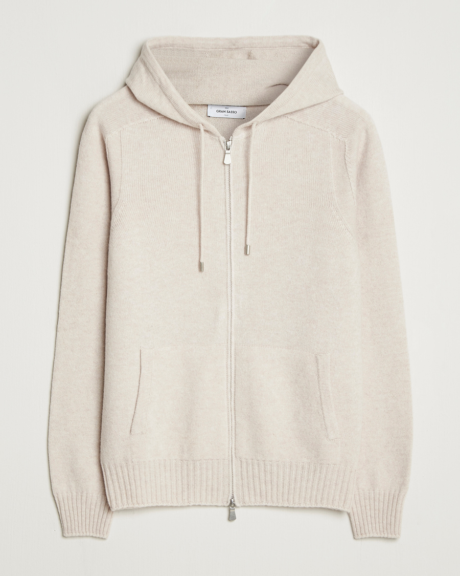 Herren | Pullover | Gran Sasso | Full Zip Wool Hoodie Cream