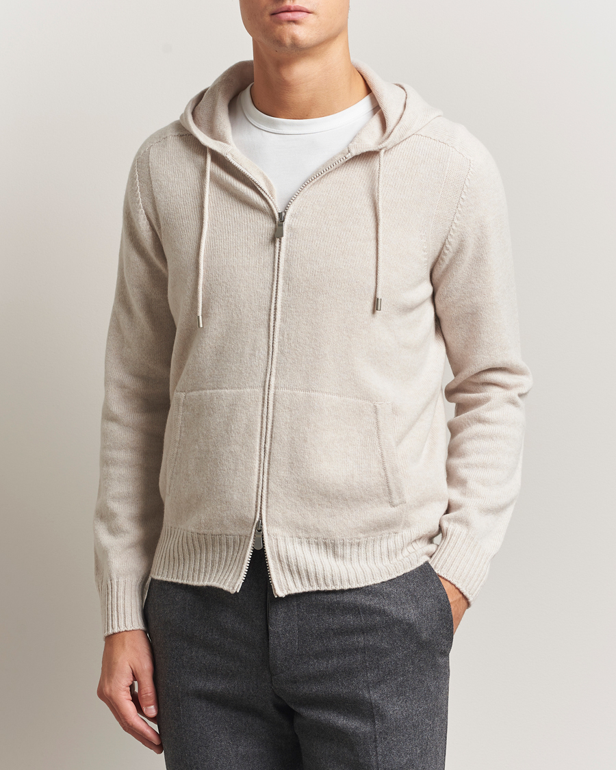 Herren | Pullover | Gran Sasso | Full Zip Wool Hoodie Cream