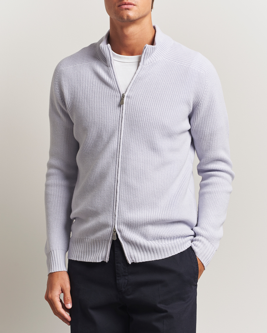 Herren | Pullover | Gran Sasso | Rainwool Full Zip Light Purple Melange