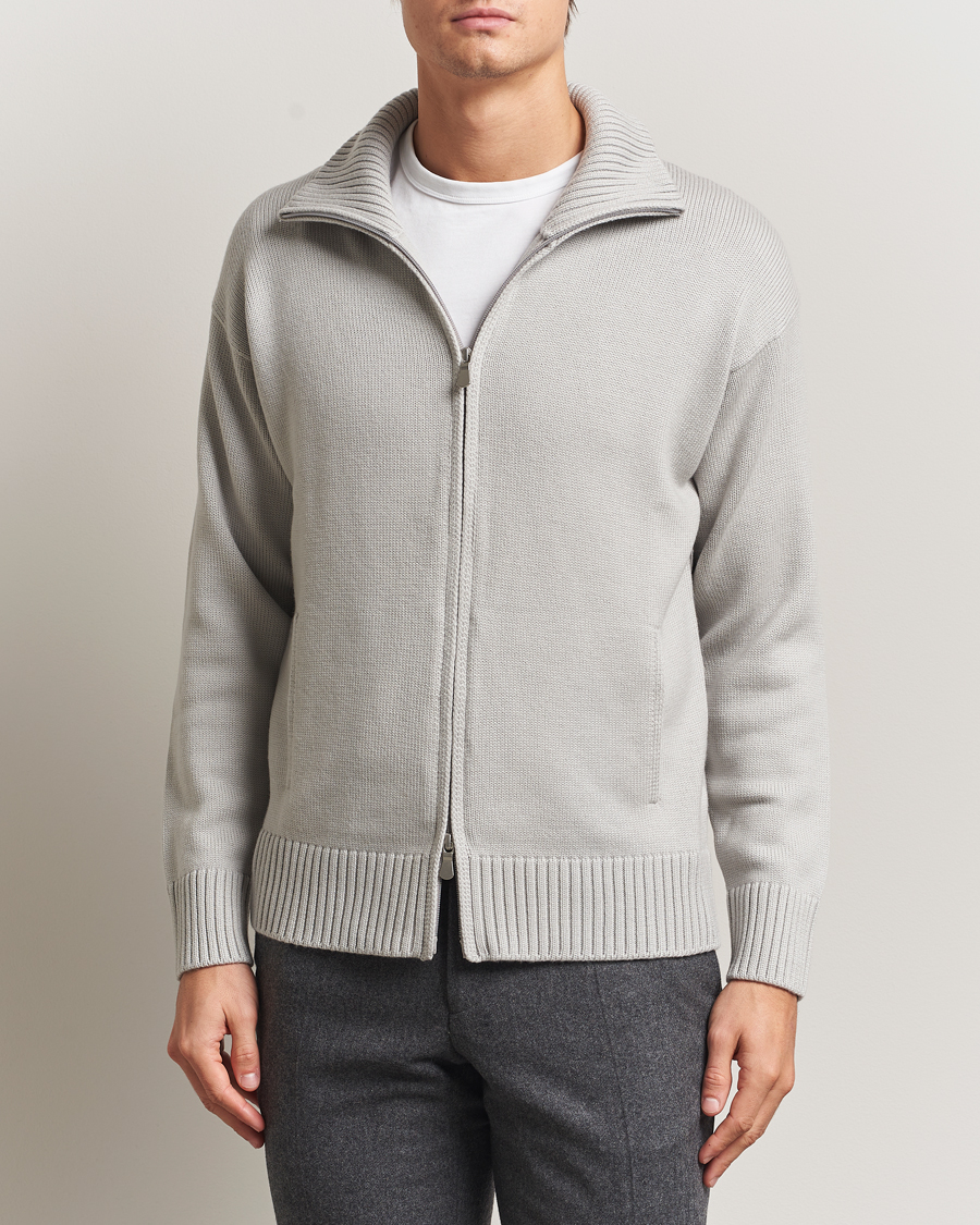 Herren | Pullover | Gran Sasso | Heavy Knitted Merino Full Zip Light Grey Melange