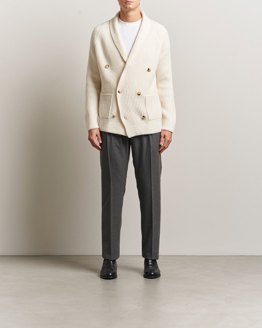 Herren | Pullover | Gran Sasso | Shawl Collar Heavy Knitted Wool Cardigan Cream