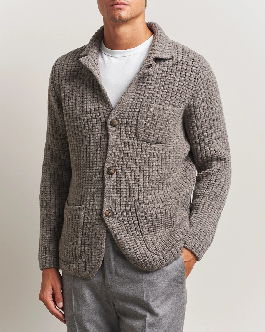 Herren | Pullover | Gran Sasso | Heavy Knitted Wool Cardigan Taupe Melange