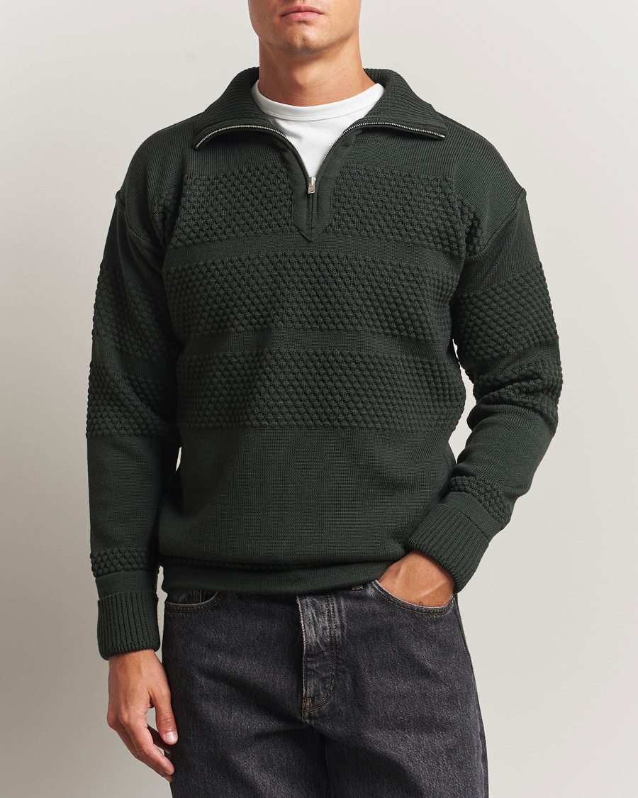 Herren | Pullover | S.N.S. Herning | Fisherman Wool Short Zip Dark Forest Green