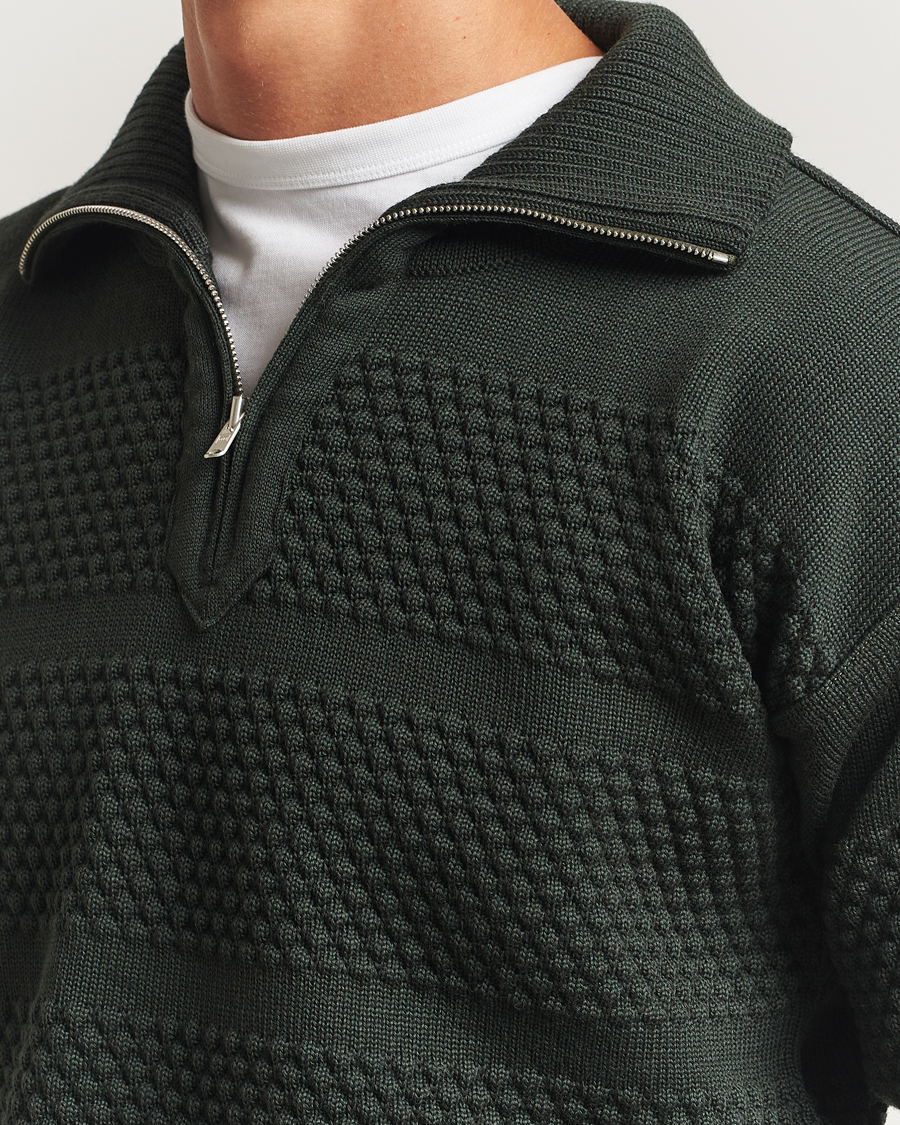 Herren | Pullover | S.N.S. Herning | Fisherman Wool Short Zip Dark Forest Green