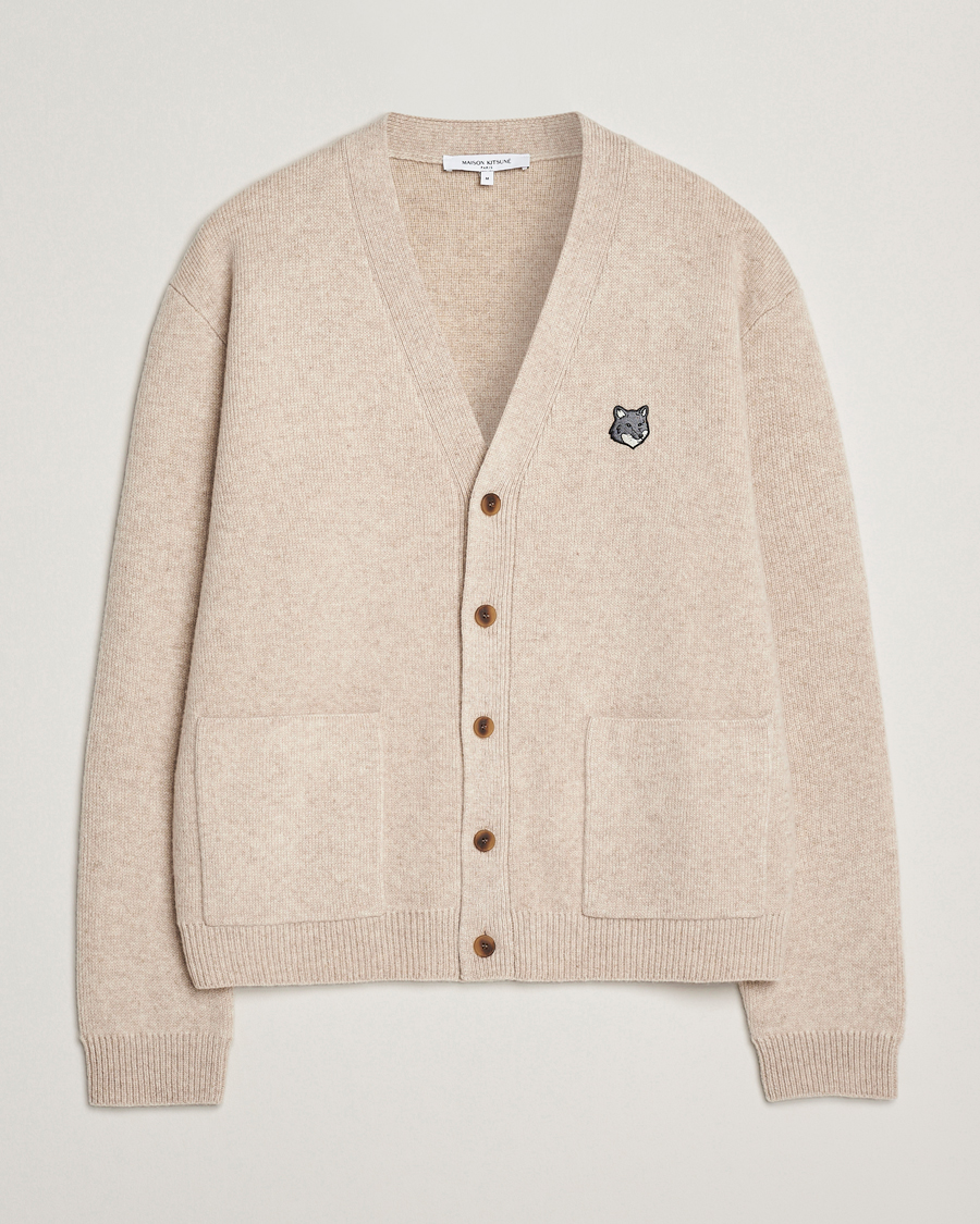 Herren | Pullover | Maison Kitsuné | Grey Fox Head Milano Lambswool Cardigan Tan Beige