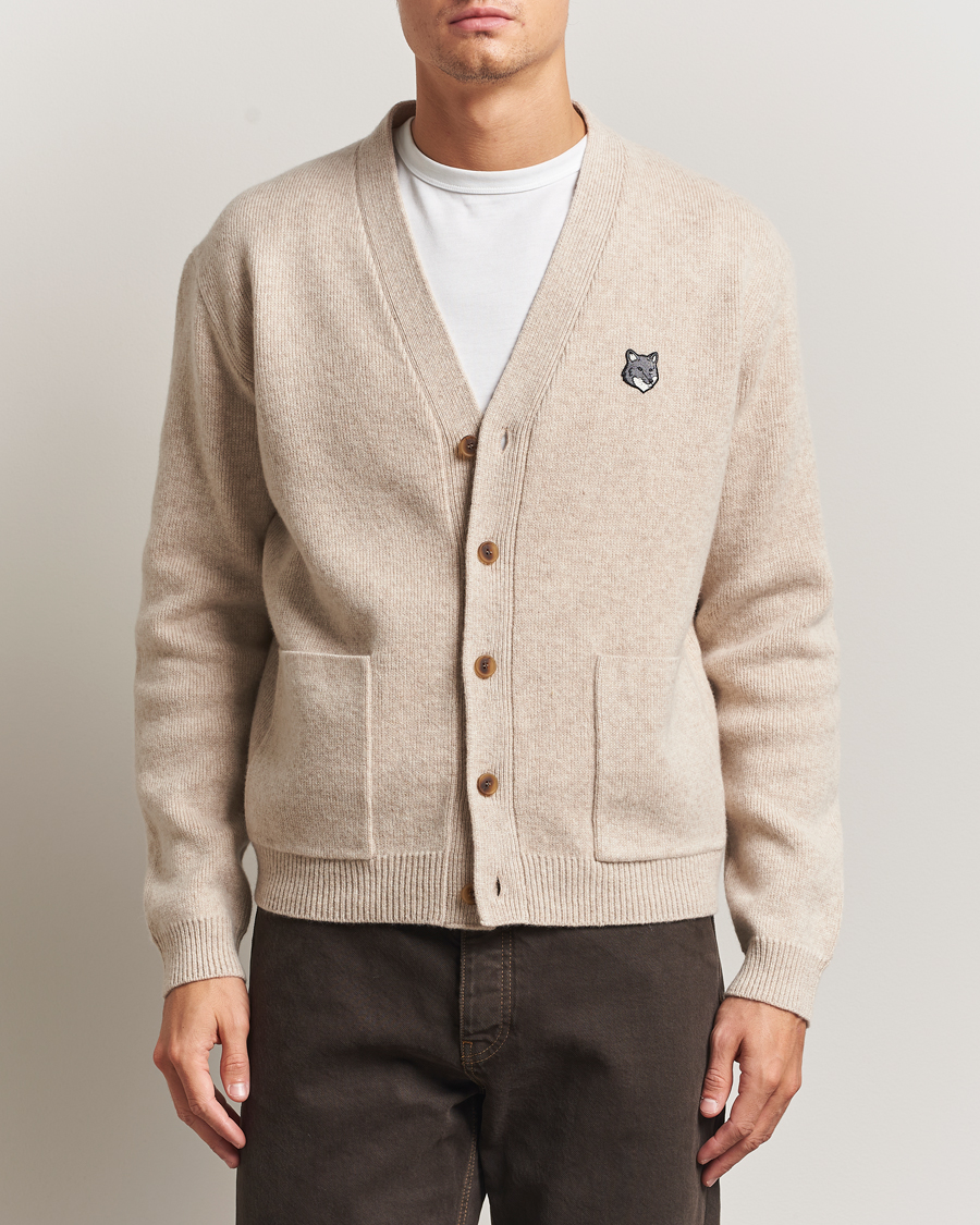 Herren | Pullover | Maison Kitsuné | Grey Fox Head Milano Lambswool Cardigan Tan Beige
