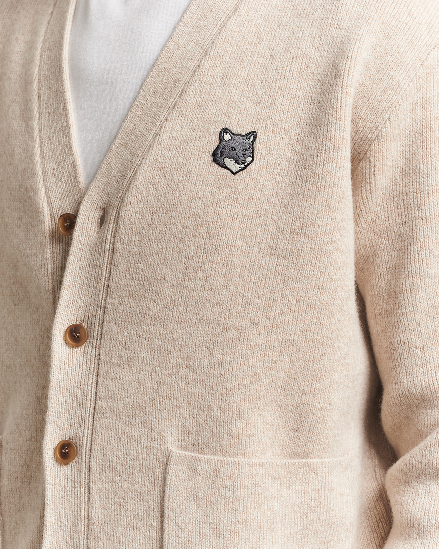 Herren | Pullover | Maison Kitsuné | Grey Fox Head Milano Lambswool Cardigan Tan Beige