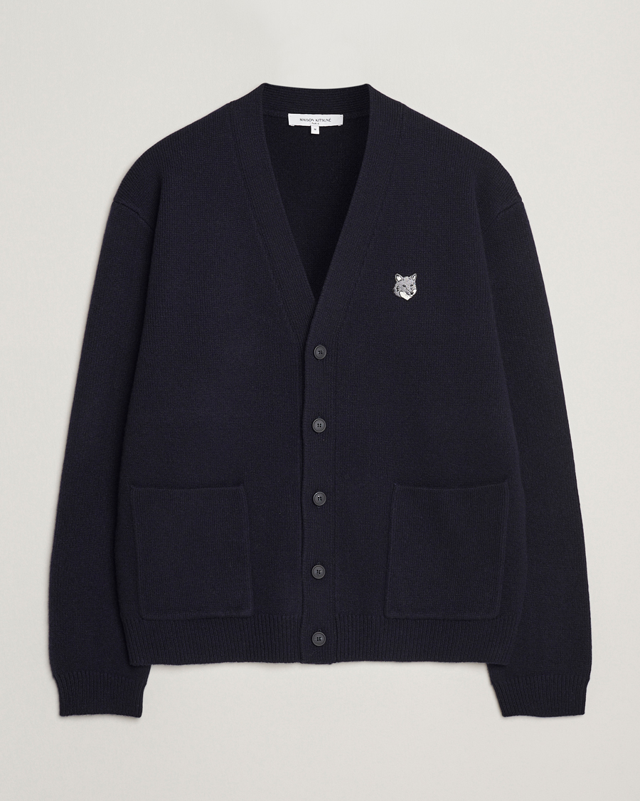 Herren | Pullover | Maison Kitsuné | Grey Fox Head Milano Lambswool Cardigan Classic Navy