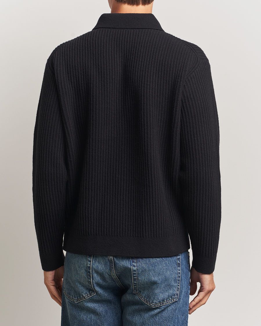 Herren | Pullover | Maison Kitsuné | Tonal Fox Head Wool Ribbed Polo Black